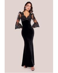 Goddiva - Scalloped Lace & Velvet Maxi Dress - Lyst