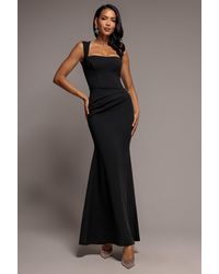 Goddiva - Sleeveless Waist Pleated Scuba Crepe Maxi Dress - Lyst
