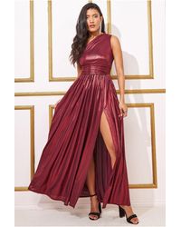 Goddiva - One Shoulder Slinky Foil Flared Maxi Dress - Lyst