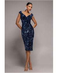 Goddiva - Multi Sequin & Velvet Bardot Midi Dress - Lyst