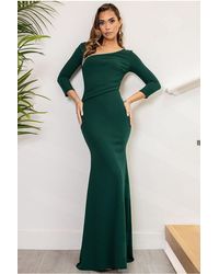 Goddiva - Asymmetric Neck Diamante Embellished Maxi Dress - Lyst