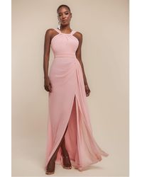 Goddiva - Halterneck Thigh Split Chiffon Maxi Dress - Lyst