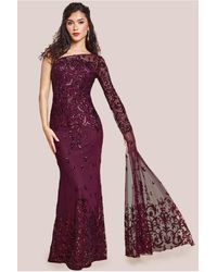 Goddiva - Sequin Mesh One Shoulder Evening Maxi - Lyst