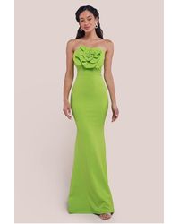 Goddiva - Scuba Crepe Bandeau Rose Maxi Dress - Lyst