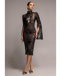 Goddiva - Sequin Starburst Cape Sleeve Midi Dress - Lyst