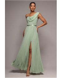 Goddiva - Cowl Neck One Shoulder A Line Chiffon Maxi Dress - Lyst