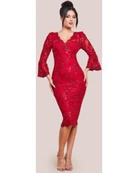 Goddiva - Sequin Scallop Lace Midi Dress - Lyst