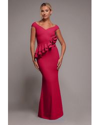 Goddiva - Scuba Crepe Rose Frill Maxi Dress - Lyst
