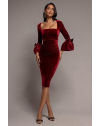 Goddiva - Petal Bow Sleeve Frill Velvet Midi Dress - Lyst