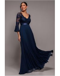 Goddiva - Scalloped Lace Bodice Pleated Chiffon A Line Maxi Dress - Lyst