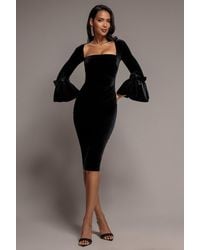 Goddiva - Petal Bow Sleeve Frill Velvet Midi Dress - Lyst