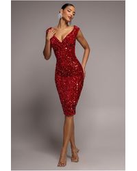 Goddiva - Multi Sequin & Velvet Bardot Midi Dress - Lyst