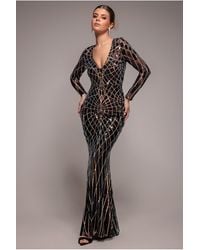 Goddiva - Geo Sequin Long Sleeve Maxi Dress - Lyst
