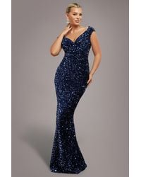 Goddiva - Multi Sequin & Velvet Bardot Maxi Dress - Lyst