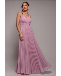 Goddiva - Sleeveless Pleated A Line Lurex Maxi Dress - Lyst