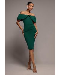 Goddiva - Scuba Crepe Pleated Bardot Midi Dress - Lyst