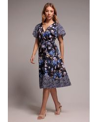 Goddiva - Flutter Sleeve Printed Midi Dress - Lyst