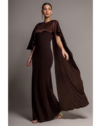 Goddiva - Scoop Neck Velvet Satin Cape Sleeve Maxi Dress - Lyst