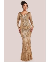Goddiva - Sequin Leaf Long Sleeve Maxi Dress - Lyst