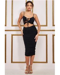 City Goddess - Cut Out Ruched Midi With Drawstring - Lyst