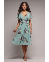 Goddiva - Floral Flutter Sleeve Chiffon Midi Dress - Lyst