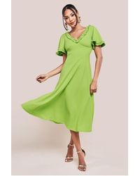 Goddiva - Flare Sleeve Frill Edge Midi Dress - Lyst