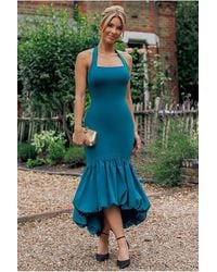 Goddiva - Halter Neck Puff Hem Mermaid Midaxi Dress - Lyst