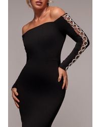 Goddiva - Embellished Diamante Sleeve Bardot Maxi Dress - Lyst