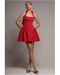 Goddiva - Corset Fit And Flare Halter Neck Skater Mini Dress - Lyst