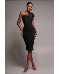 Goddiva - Satin Corsage Scuba Crepe Midi Dress - Lyst