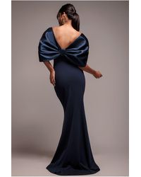 Goddiva - Off Shoulder Back Satin Bow Scuba Maxi Dress - Lyst