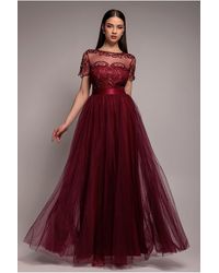 Goddiva - Embroidered Mesh Maxi Dress - Lyst