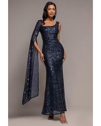 Goddiva - One Side Cape Sleeve Sequin Maxi Dress - Lyst
