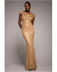 Goddiva - Cap Sleeve Iridescent Sequin Cowl Maxi Dress - Lyst