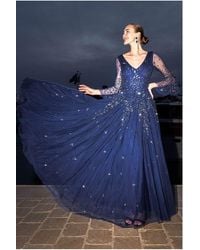 Goddiva - Sunray Hand Embellished Sequin A-Line Bell Sleeve Maxi Dress - Lyst