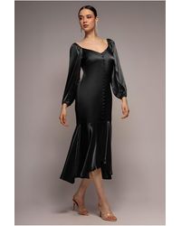 Goddiva - Satin Viscose Front Buttoned Dipped Hem Midi - Lyst