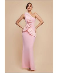 Goddiva - One Shoulder Pleated Fan Maxi Dress - Lyst