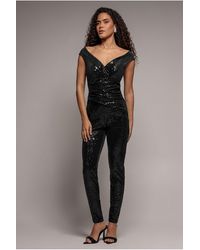 Goddiva - Sequin Velvet Bardot Jumpsuit - Lyst