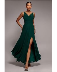 Goddiva - Chiffon Cowl Twisted Rope Strap Lace-Up Flared Maxi Dress - Lyst