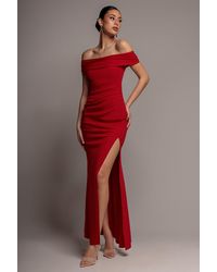 Goddiva - Off The Shoulder Maxi Dress With Split - Lyst
