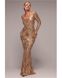 Goddiva - Sequin Square Neck Maxi With Scallop Hem - Lyst