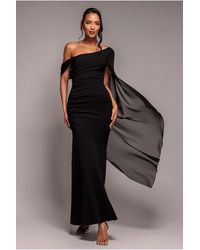 Goddiva - One Shoulder Cape Scuba & Chiffon Maxi Dress - Lyst