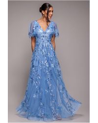Goddiva - Flared Sleeve Embroidered Maxi Dress - Lyst