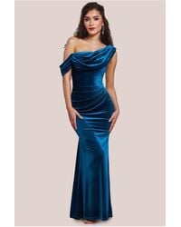Goddiva - Cowl One Shoulder Velvet Maxi Dress - Lyst