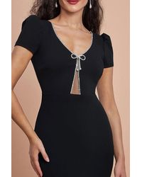 Goddiva - Diamante Embellished Bow Scuba Crepe Maxi Dress - Lyst