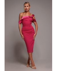 Goddiva - One Shoulder Satin Band Bodycon Midi Dress - Lyst