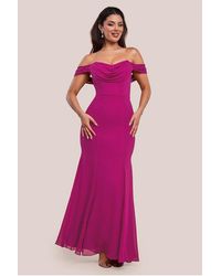 Goddiva - Chiffon Bardot Cowl Neck Maxi Dress - Lyst