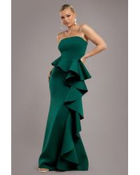 Goddiva - Boobtube Peplum Waterfall Frill Maxi Dress - Lyst