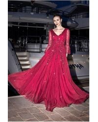 Goddiva - Sunray Hand Embellished Sequin A-Line Bell Sleeve Maxi Dress - Lyst