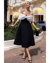 Goddiva - Bow Off The Shoulder A Line Midi Dress - Lyst